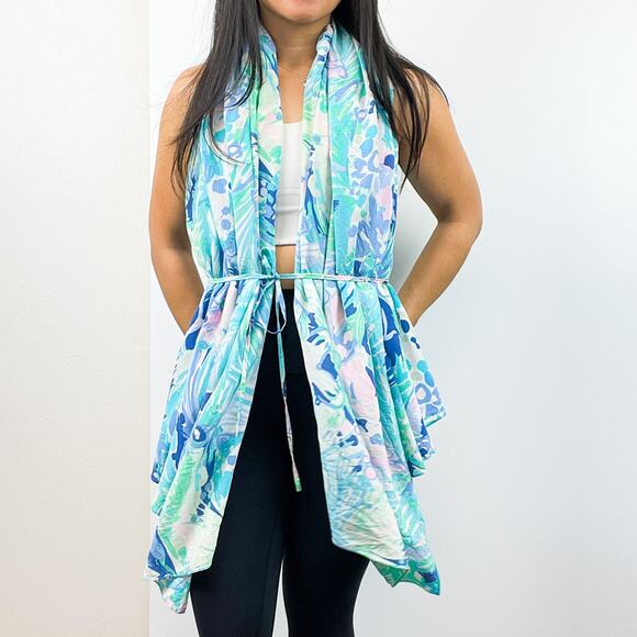Lilly Pulitzer XXS/XS 100% Silk Wrap Draped Blouse Blue Sleeveless - Picture 1 of 11